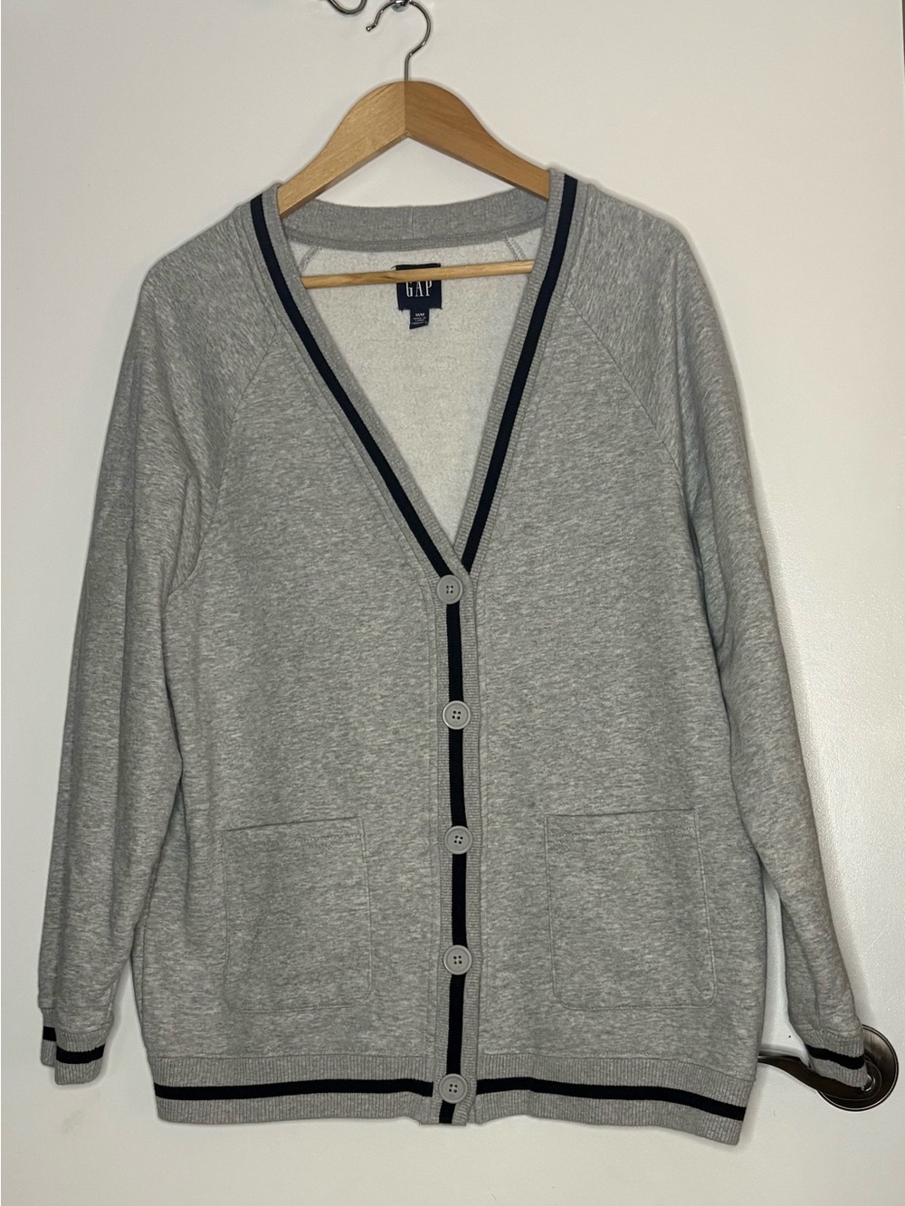 Gap Light Gray Button-Up Cardigan with Contrast Trim